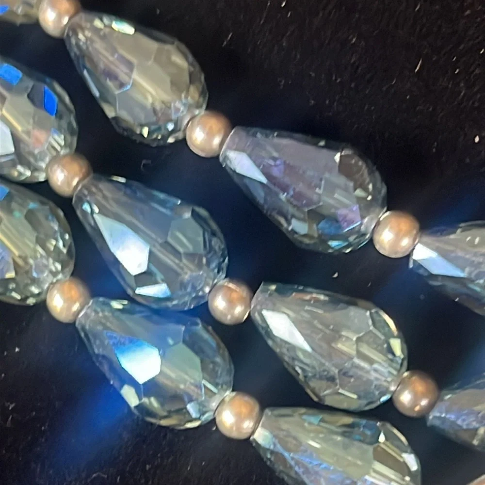 MOONSTONE and CRYSTAL Blue Beaded Necklace WITH STERLING SILVER. - Picture 3 of 10